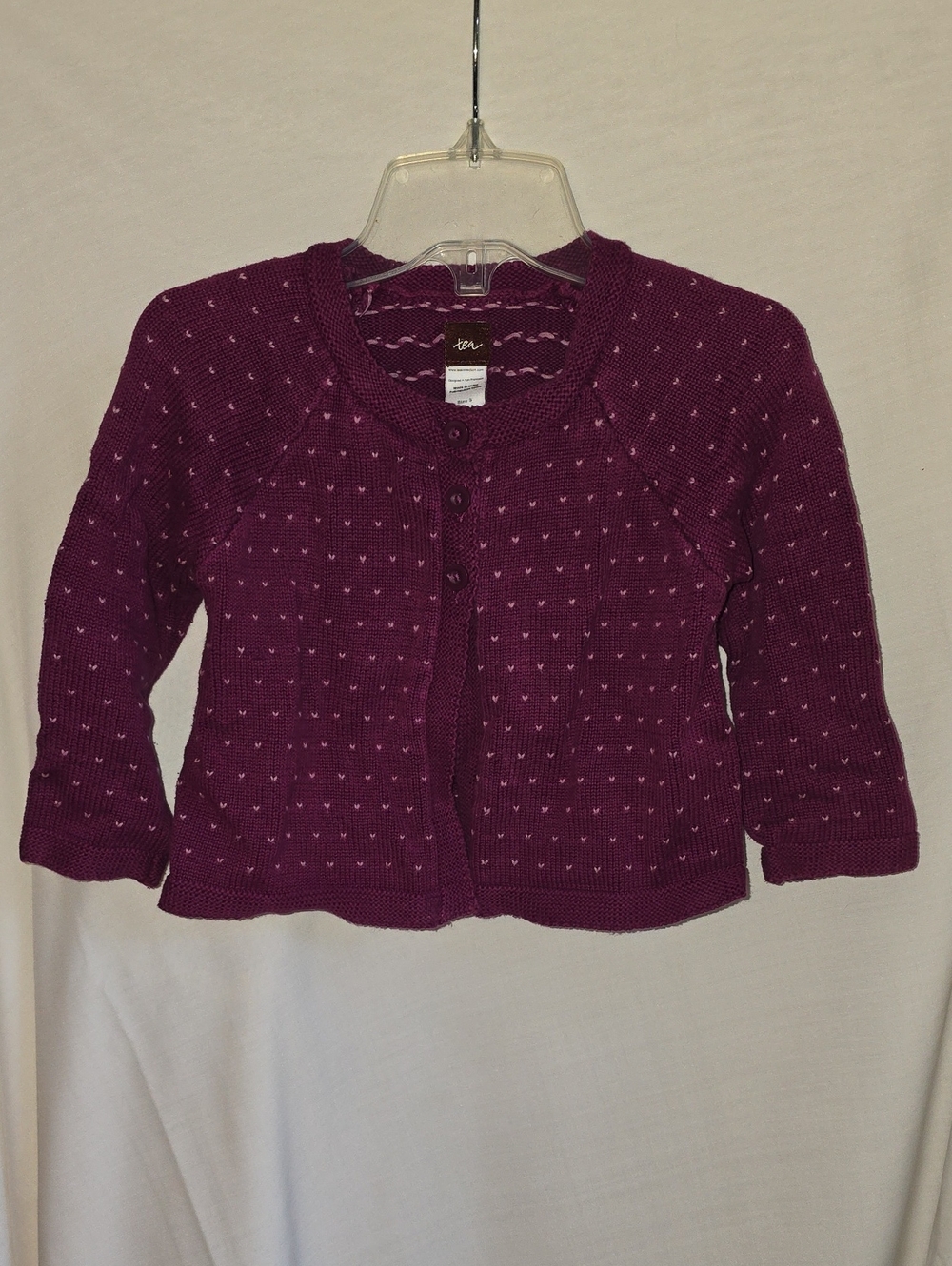 Tea Collection Plum Pointelle Knit Button-Up Cardigan